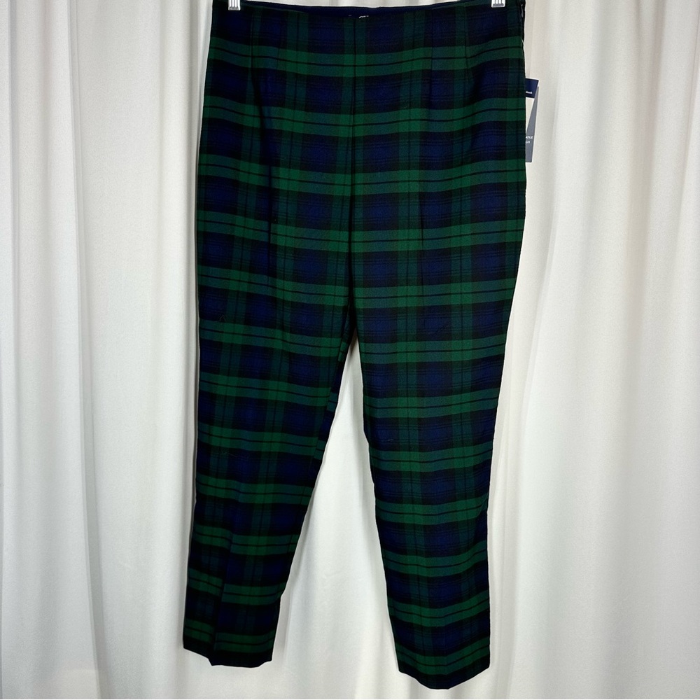 NWT Chaps Green and Navy Sienna Plaid Ankle Pants Size 14 Pull On Office Casual